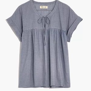 Nwot Madewell Tie-Front Popover Top in Mini Gingham Check M